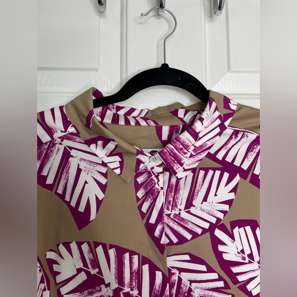 Marina Rinaldi Voyage Tan & Magenta Leaf Print A-Line Midi Dress – Resort Chic - Picture 5 of 13